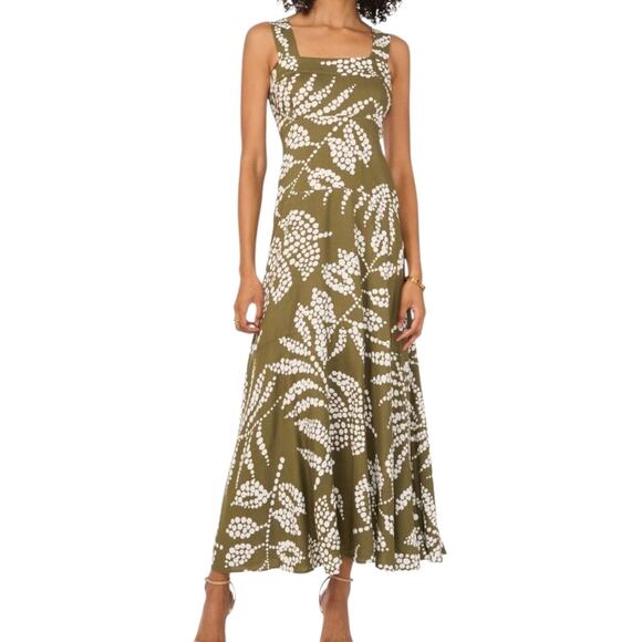 Vince Camuto Women’s Printed Square Neck Smocked Back Maxi Dress Green Size L - Picture 1 of 2